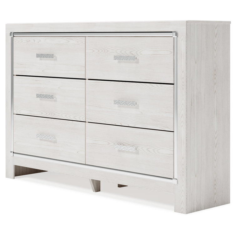 White Pearlized 6-Drawer Glam Double Dresser
