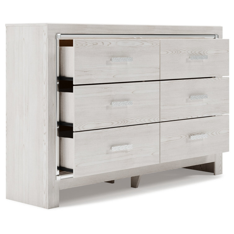 White Pearlized 6-Drawer Glam Double Dresser