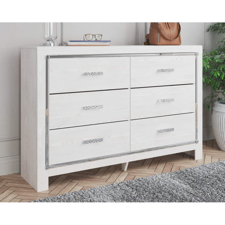 White Pearlized 6-Drawer Glam Double Dresser