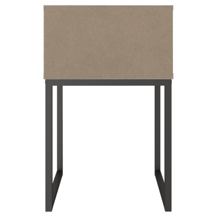 Beige and Black Transitional 1-Drawer Nightstand with Metal Legs