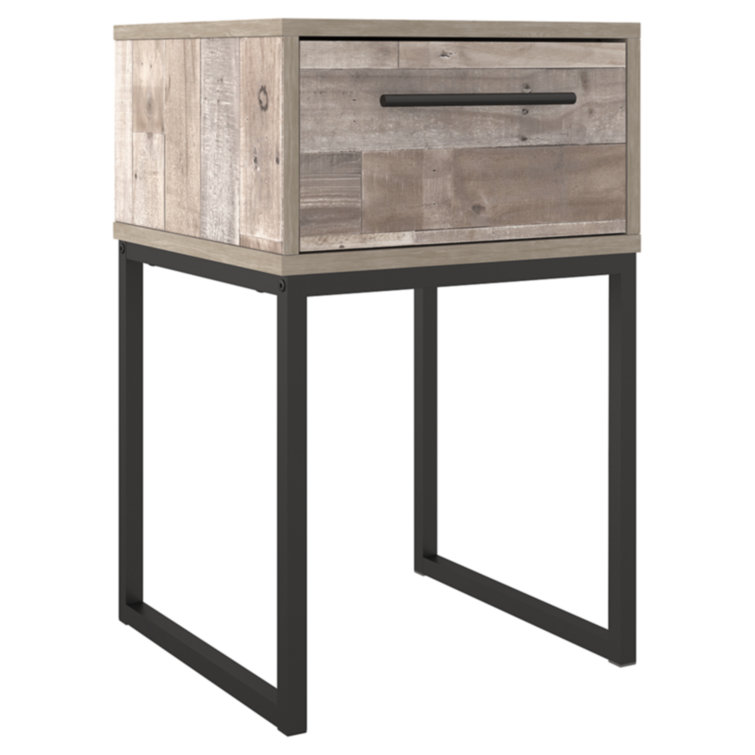 Beige and Black Transitional 1-Drawer Nightstand with Metal Legs