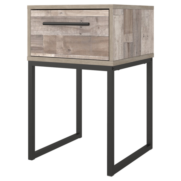 Beige and Black Transitional 1-Drawer Nightstand with Metal Legs