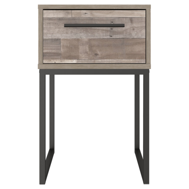 Beige and Black Transitional 1-Drawer Nightstand with Metal Legs