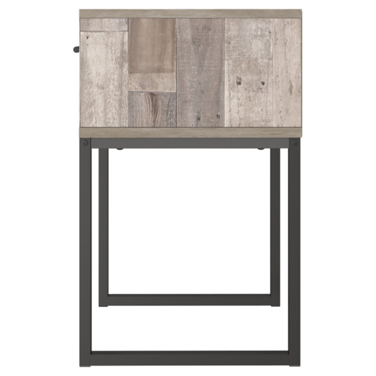 Beige and Black Transitional 1-Drawer Nightstand with Metal Legs