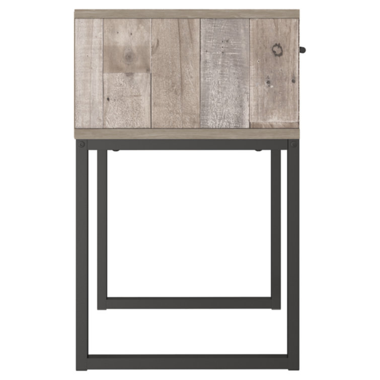 Beige and Black Transitional 1-Drawer Nightstand with Metal Legs