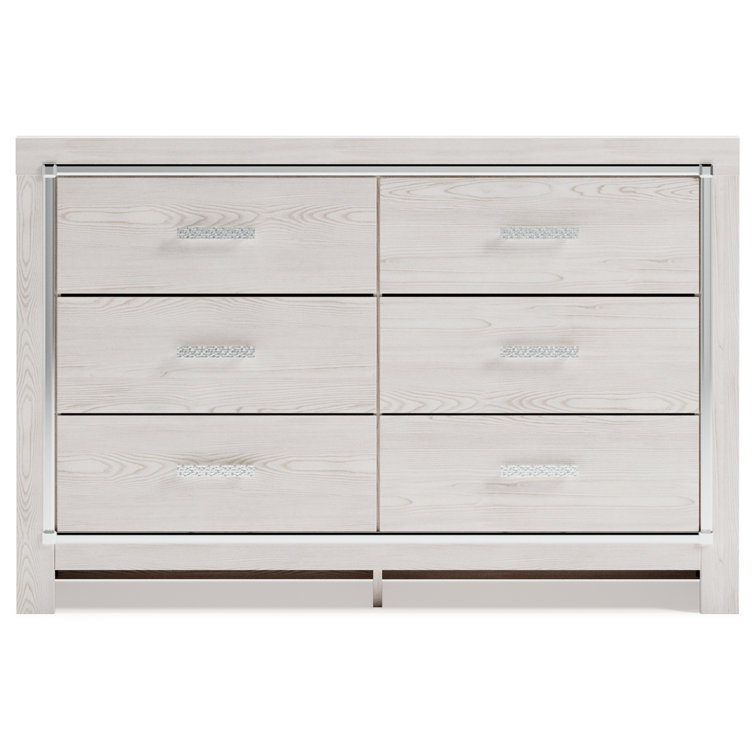 White Pearlized 6-Drawer Glam Double Dresser