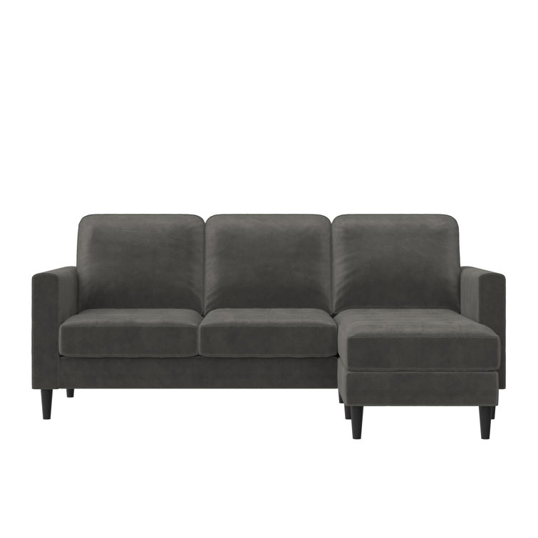 Light Gray Velvet Tufted Sectional Sofa with Ottoman