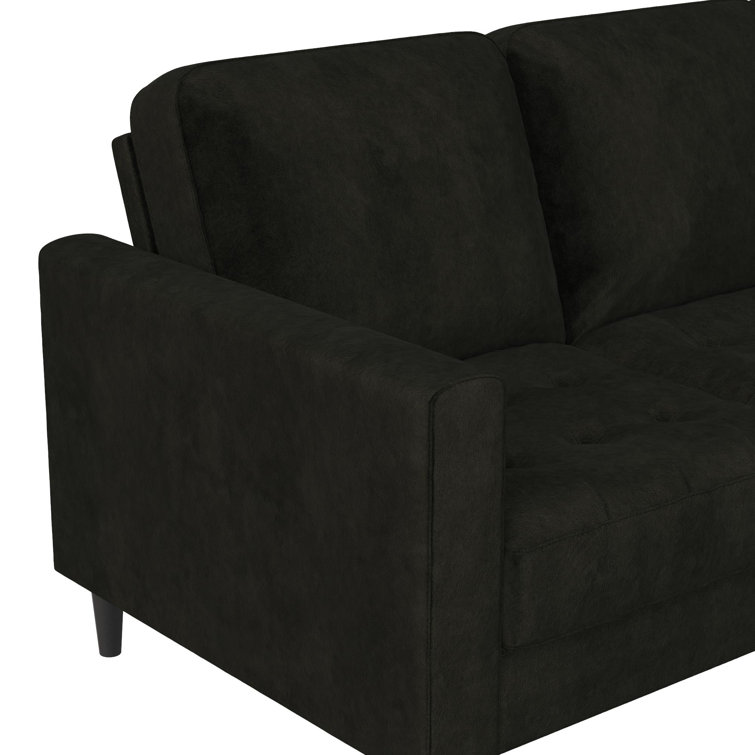 Strummer 81.63" Black Velvet Reversible Sectional Sofa with Ottoman
