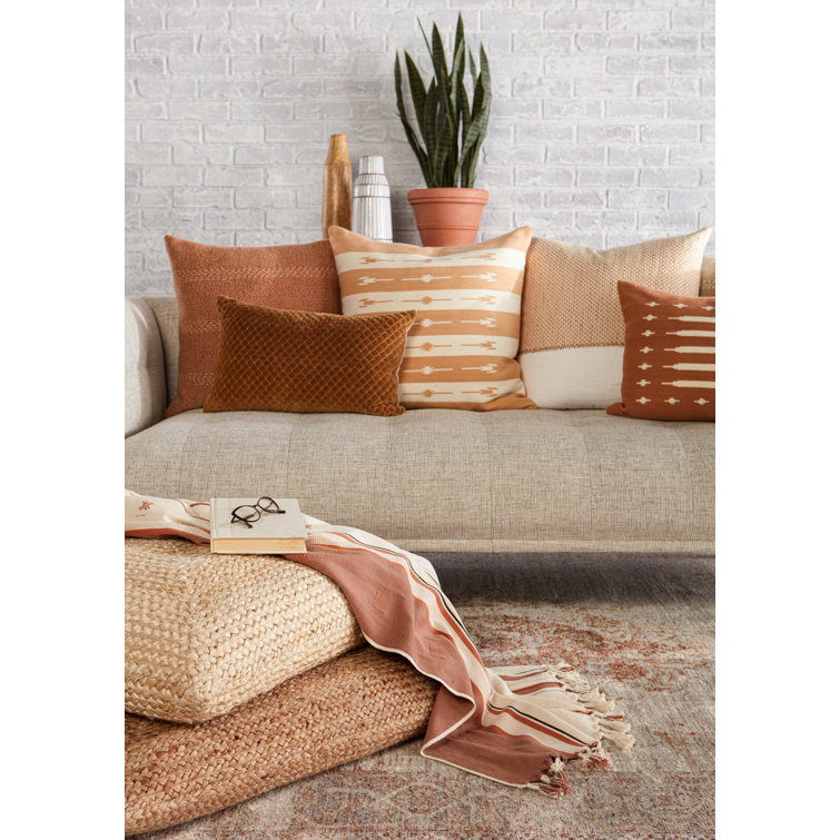 Vanda's Boho-Chic 22" Square Cotton Throw Pillow in Light Tan/Cream