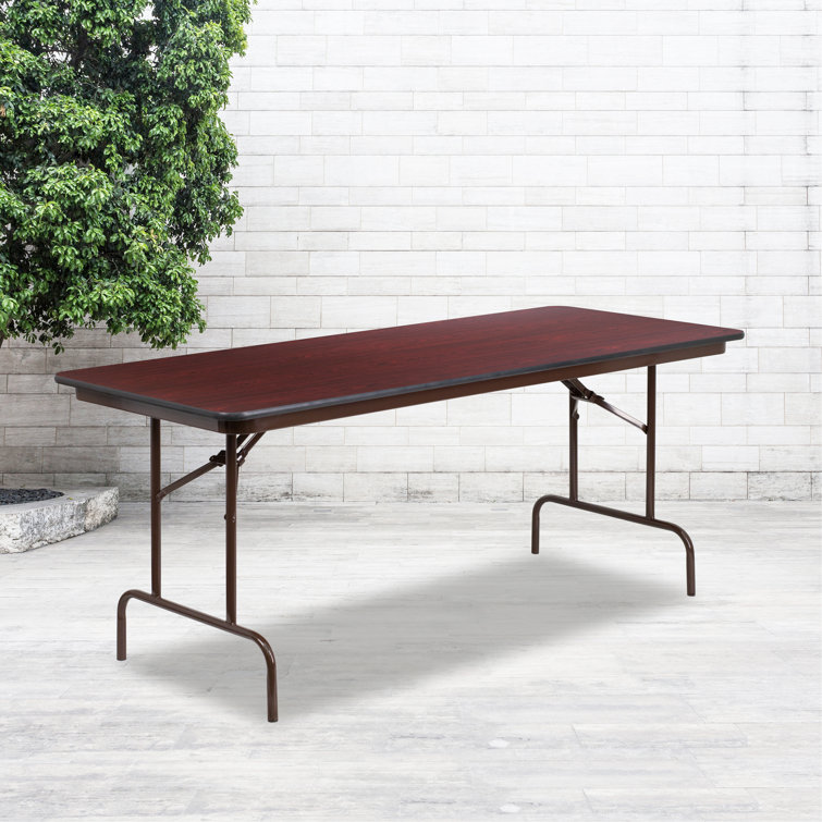 Elegant 72" Mahogany Laminate Folding Banquet Table with Metal Frame