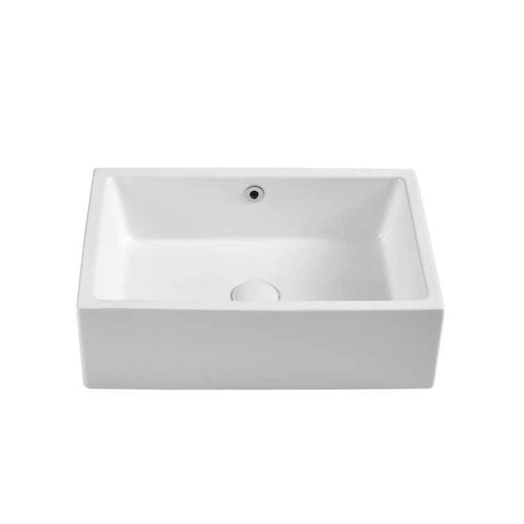 Dublin 20" x 15" White Ceramic Rectangular Vessel Sink with Overflow