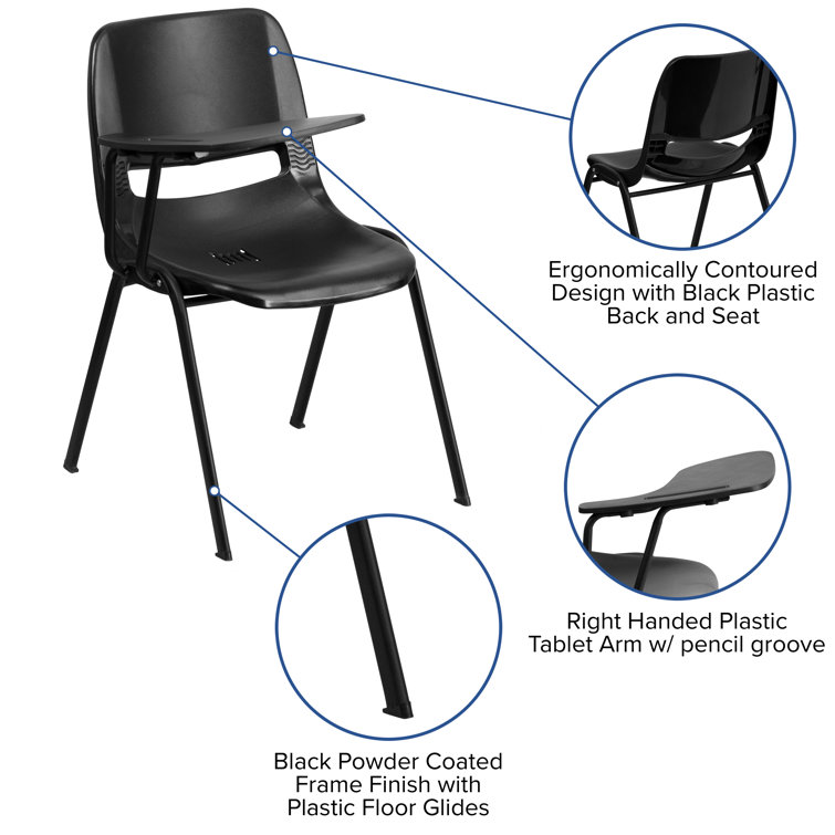 Black Ergonomic Metal Desk Chair with Adjustable Tablet Arm