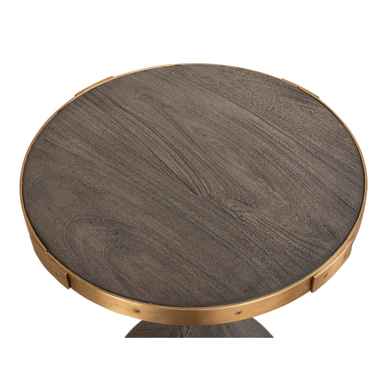 Gray Acacia and Brass Round Side Table