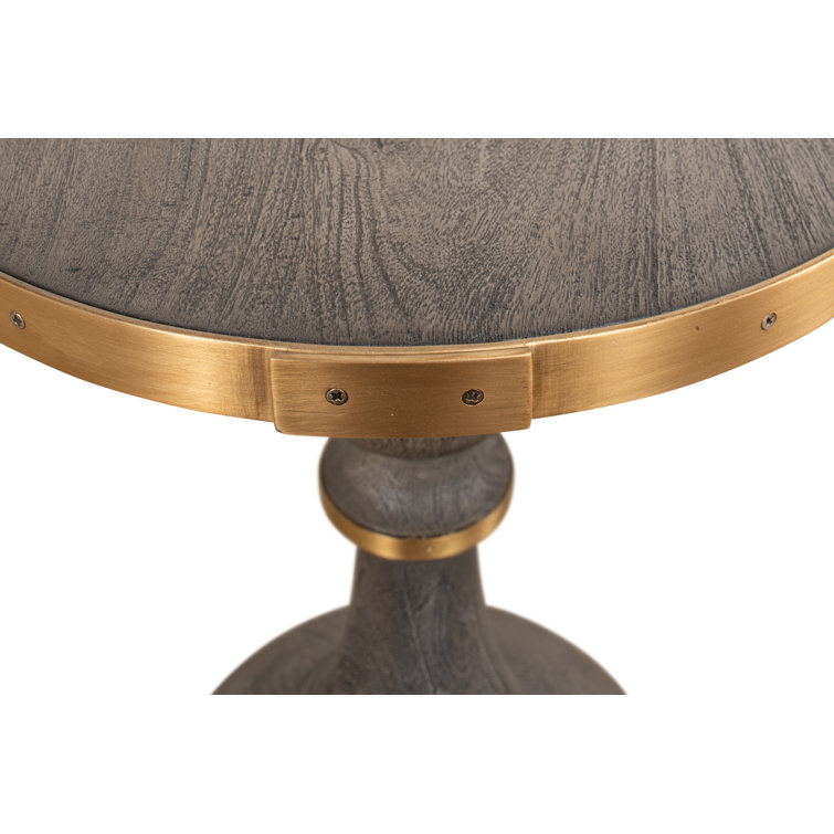 Gray Acacia and Brass Round Side Table