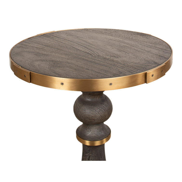 Gray Acacia and Brass Round Side Table