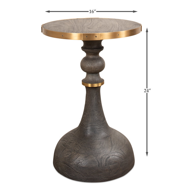 Gray Acacia and Brass Round Side Table