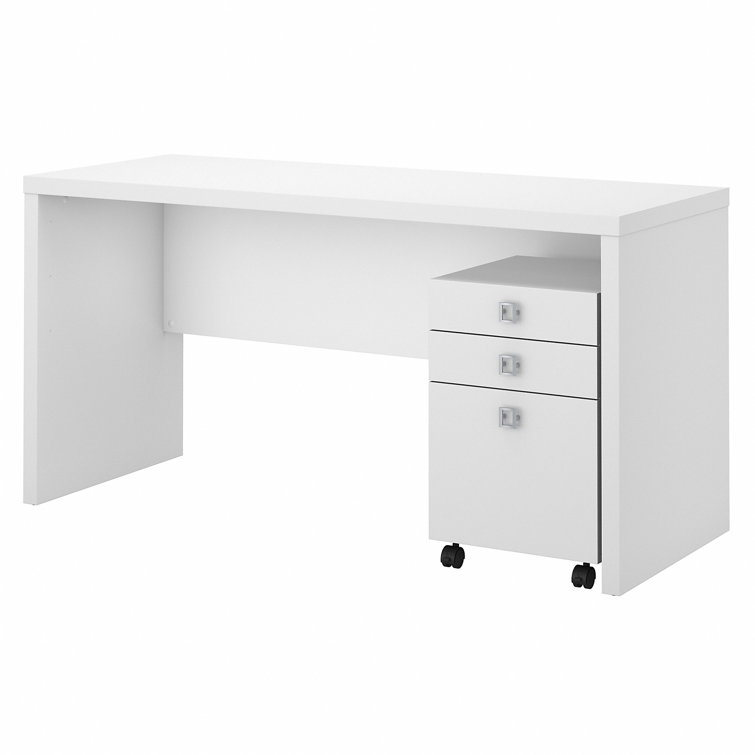 Modern Pure White 60" Home Office Desk with Drawer and Cabinet