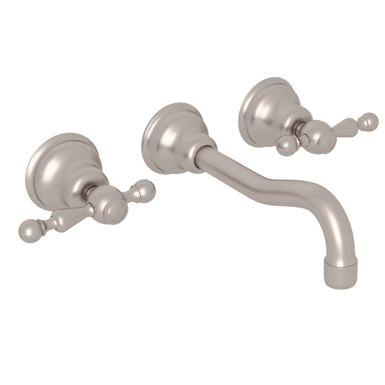Satin Nickel Wall Mounted Lavatory Faucet with Dual Handles