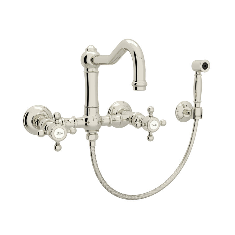 Polished Nickel Wall Mounted Kitchen Faucet with Brass Handles