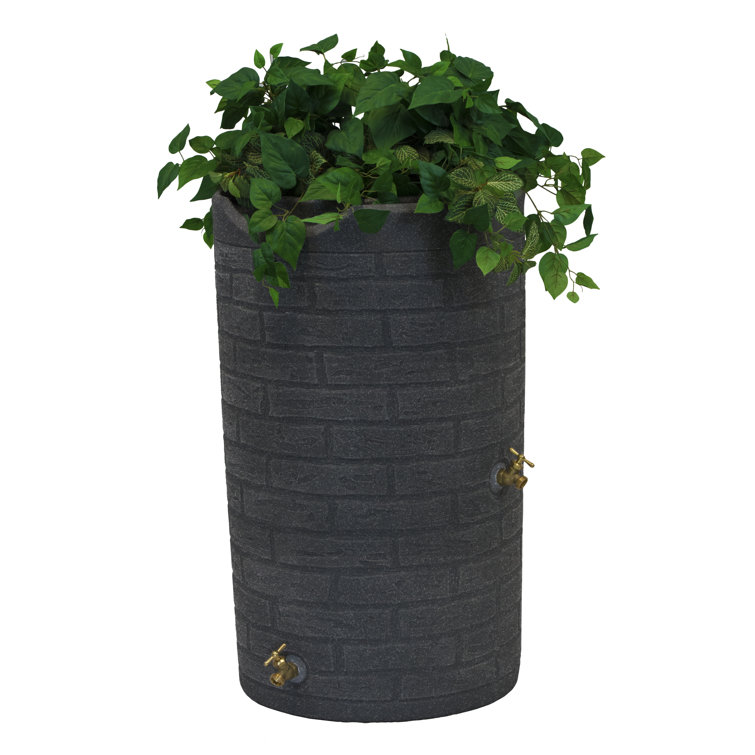 Impressions Downton 50 Gallon Dark Granite Plastic Rain Barrel with Planter