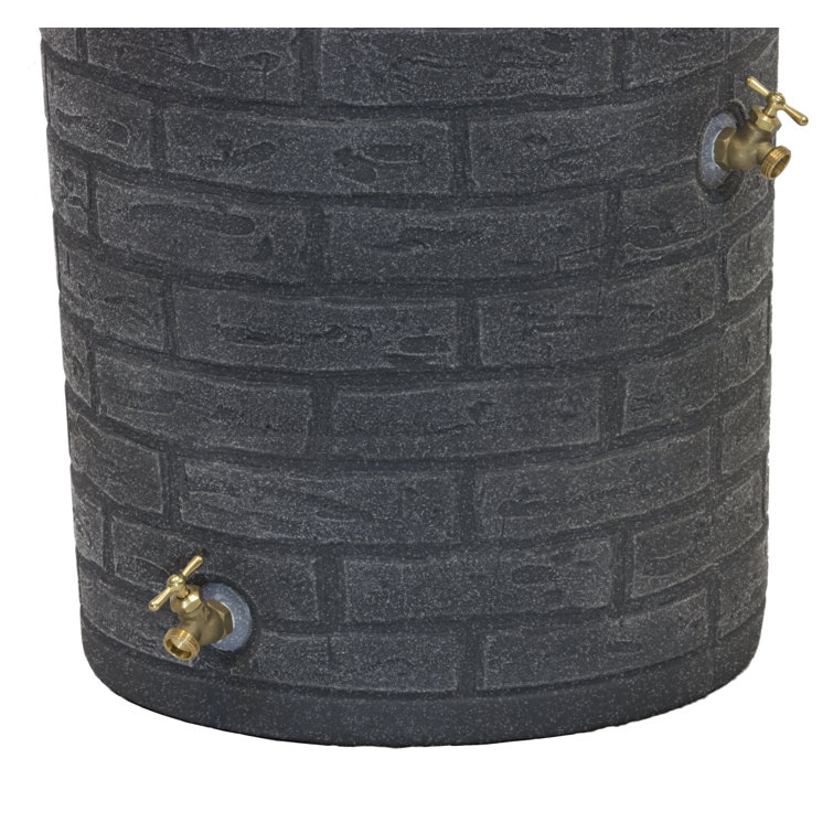 Impressions Downton 50 Gallon Dark Granite Plastic Rain Barrel with Planter