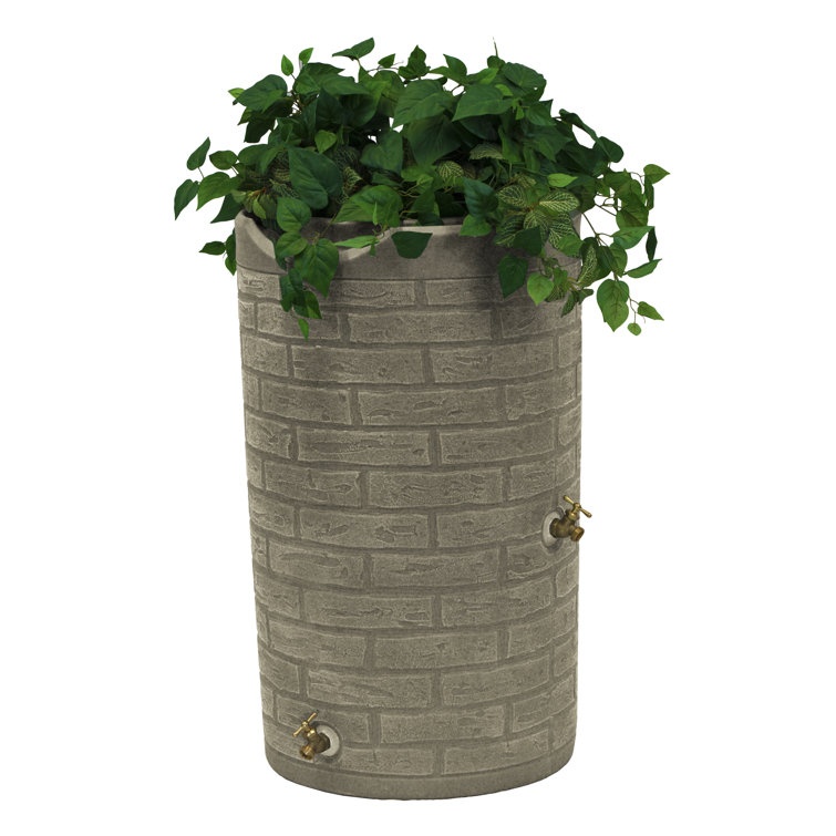 Slate 50-Gallon Plastic Rain Barrel with Planter