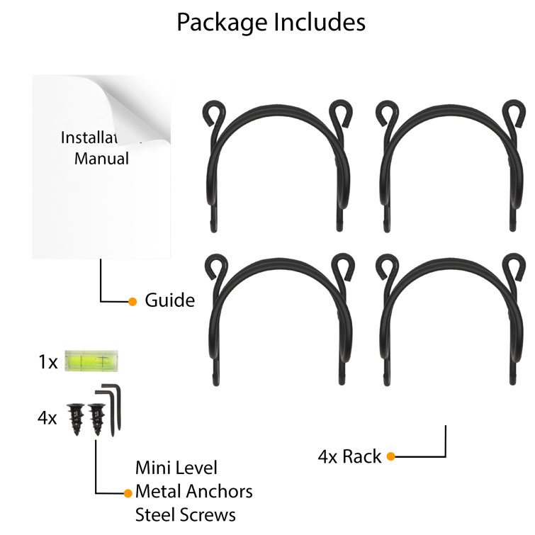 Black Wrought Iron Wall Mounted Towel Rack Set of 4