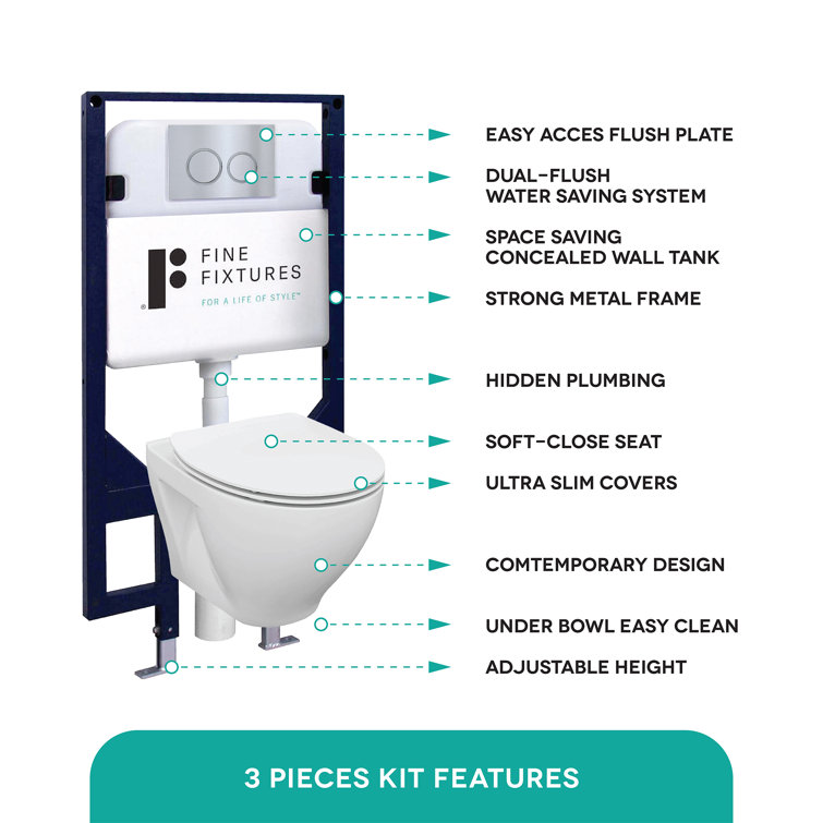 Chrome Dual-Flush Wall-Mount Elongated Toilet with Seat