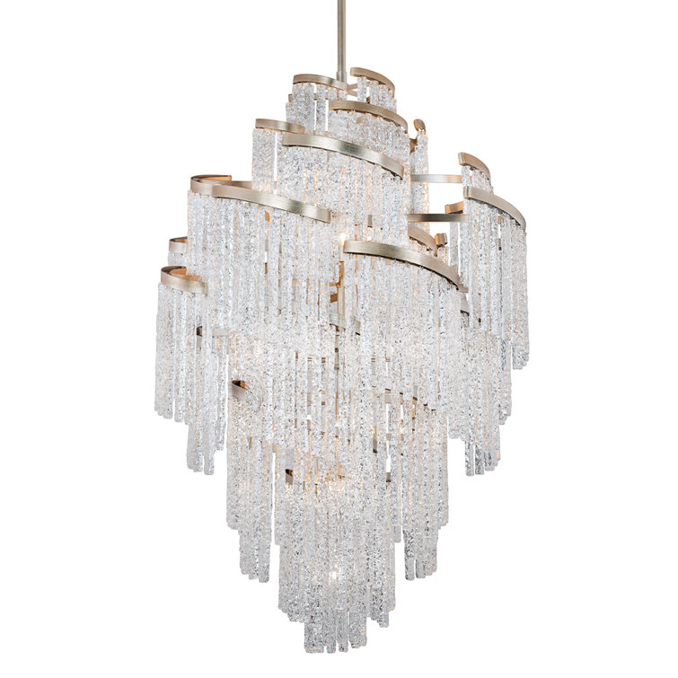 Modern Silver Leaf Crystal 25-Light Tiered Chandelier