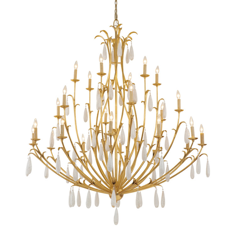 Gold and White Crystal 24-Light Candle Chandelier
