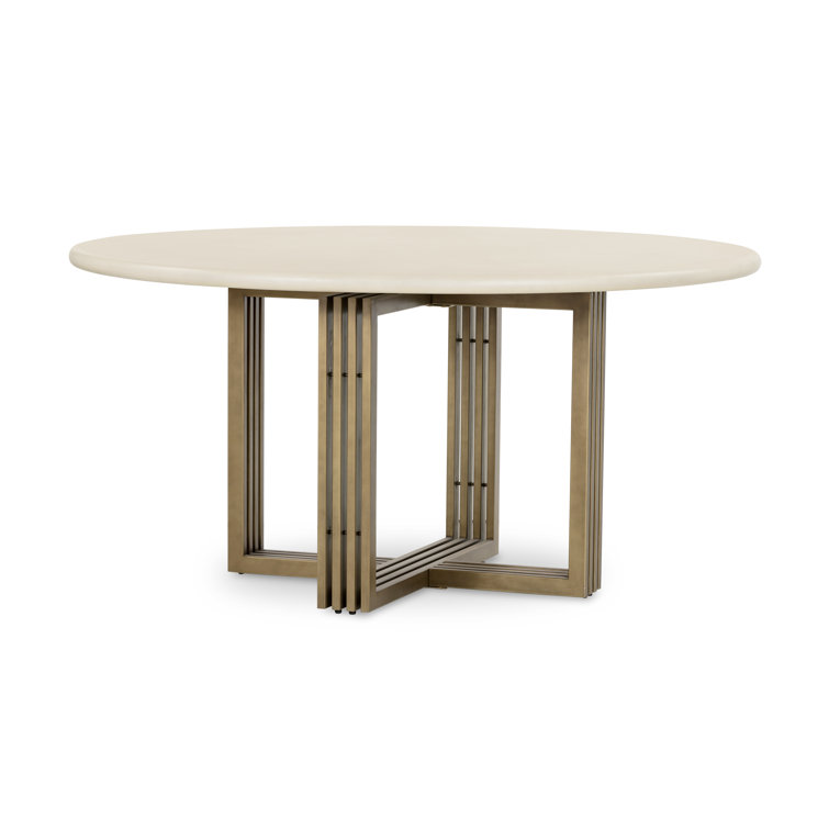 Mid-Century Modern 60'' Round Wood & Marble Dining Table