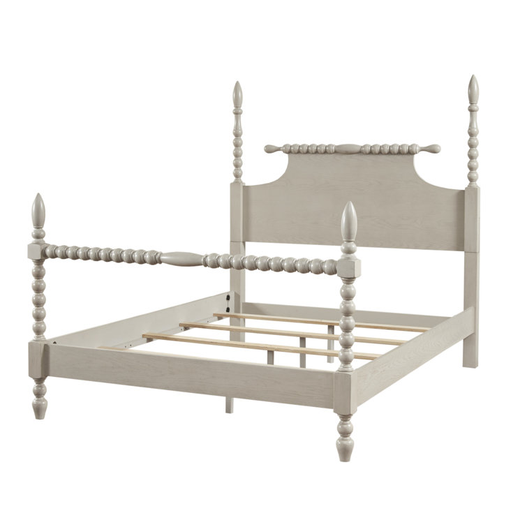 Beckett Natural Whitewash Queen Poster Bed with Wood Frame