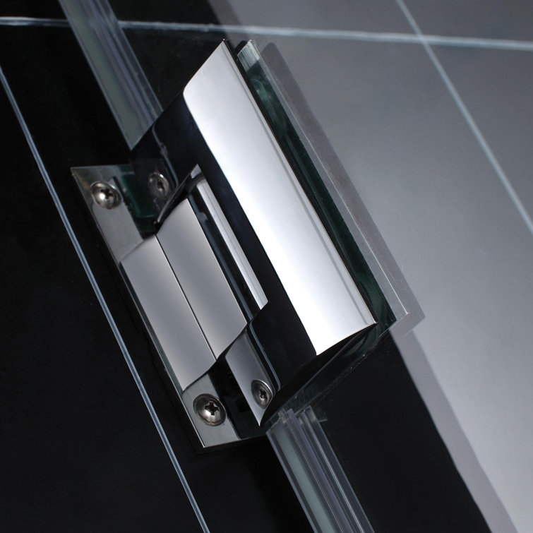 Unidoor Frameless Hinged Shower Door with Clear Glass and Chrome Finish