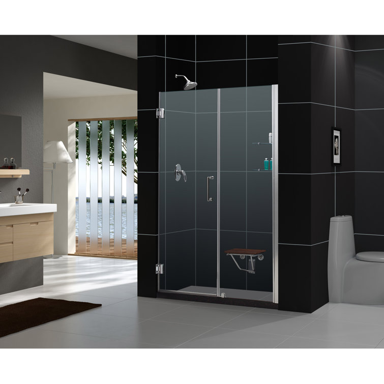 Unidoor 61" Clear Glass Frameless Hinged Shower Door
