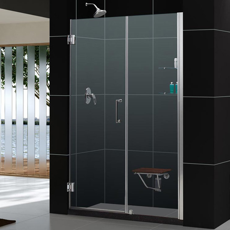 Unidoor 61" Clear Glass Frameless Hinged Shower Door