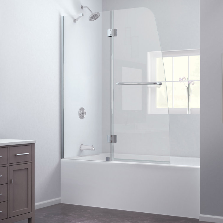 Aqua 48" Clear Glass Frameless Hinged Tub Door with Brushed Nickel Hardware