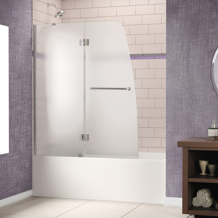 Aqua 48" Clear Glass Frameless Hinged Tub Door with Brushed Nickel Hardware