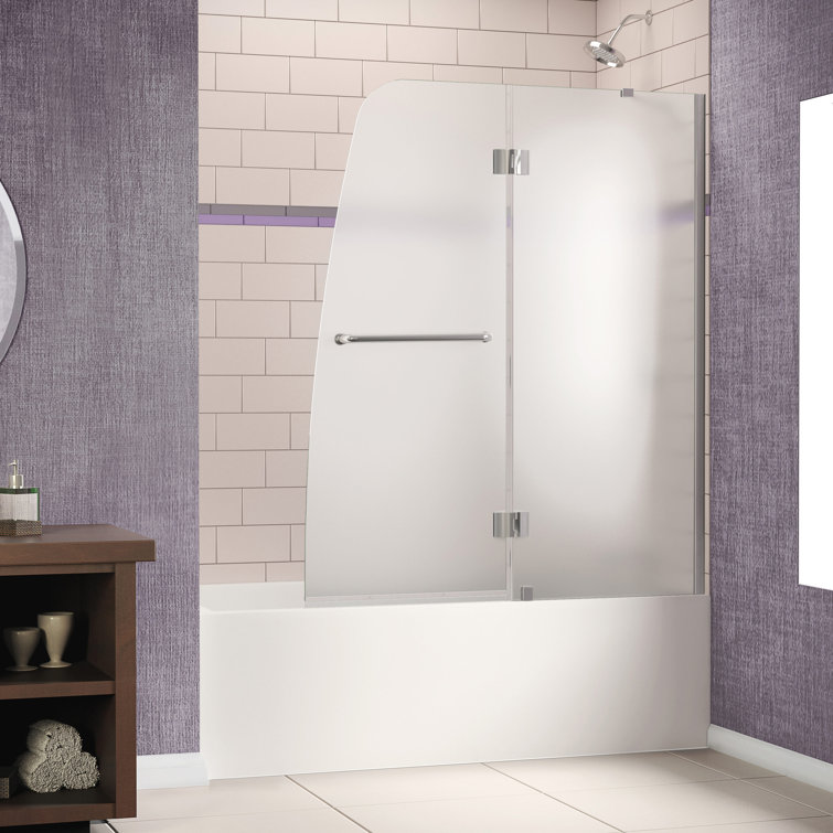 Aqua 48" Clear Glass Frameless Hinged Tub Door with Brushed Nickel Hardware