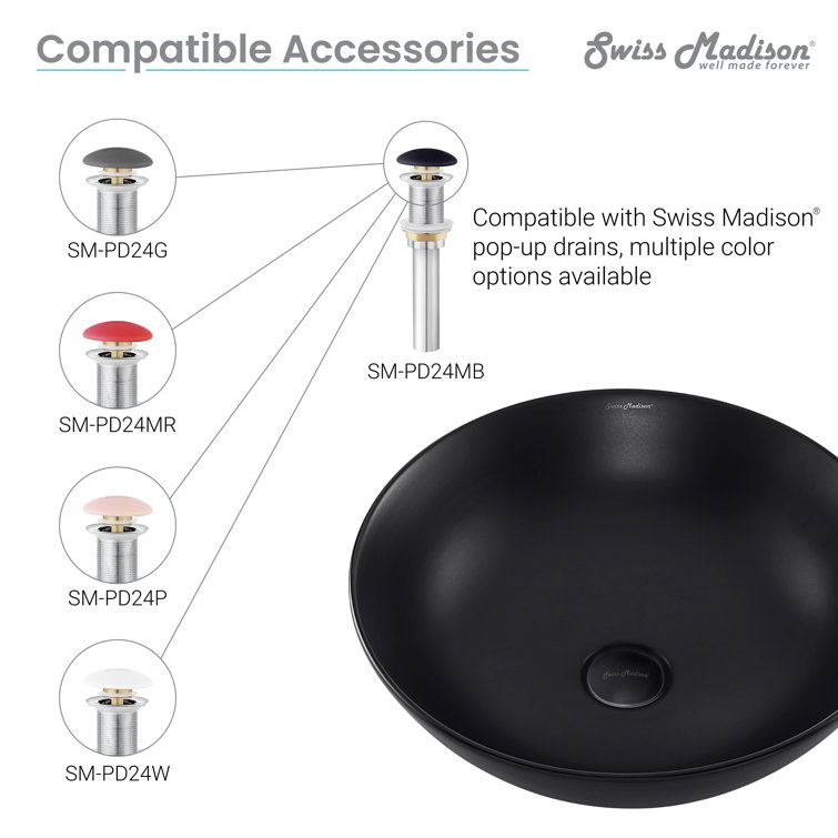 Matte Black Ceramic 15.3" Round Above-Counter Sink