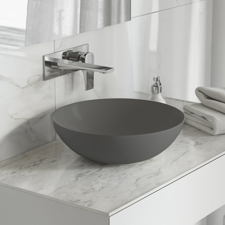 Matte Gray Ceramic 16" Above-Counter Vessel Sink