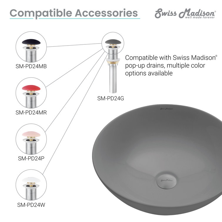 Matte Gray Ceramic 16" Above-Counter Vessel Sink