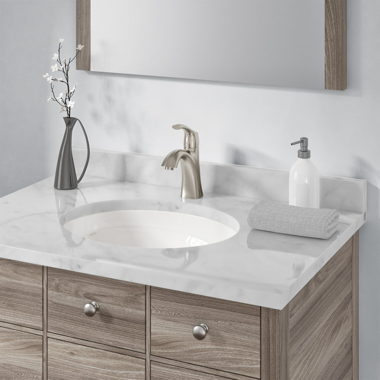 White Ceramic Oval Undermount Bathroom Sink with Overflow