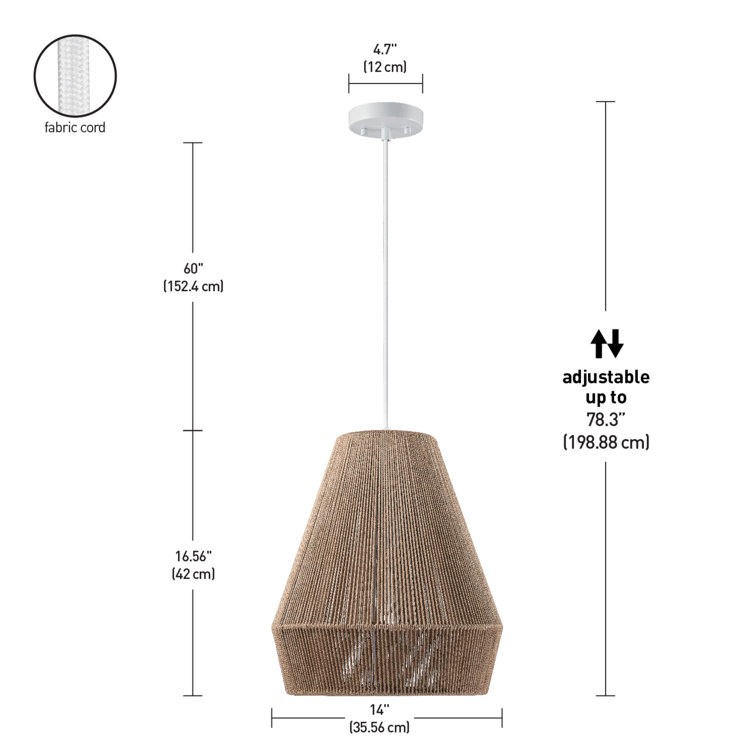Grant 78'' Dimmable Geometric Pendant with Twine Shade in Matte White