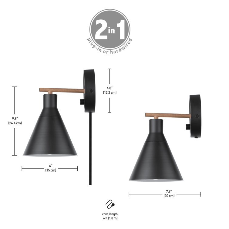 Lofty Chic Matte Black and Faux Walnut Dimmable Wall Sconce