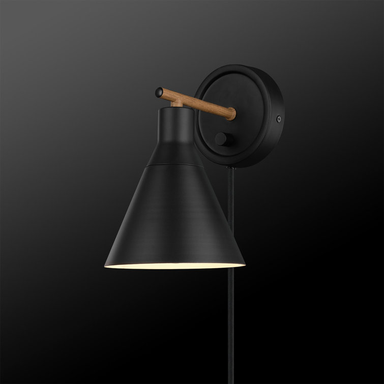 Lofty Chic Matte Black and Faux Walnut Dimmable Wall Sconce