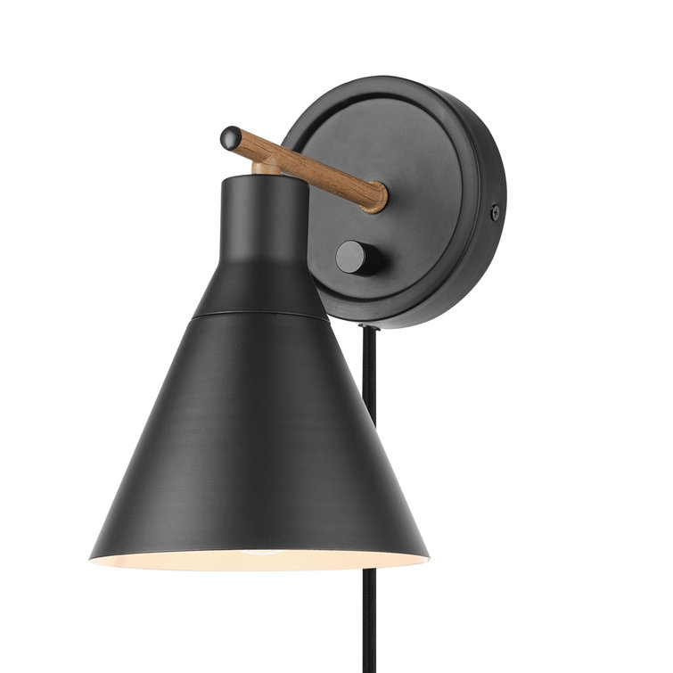 Lofty Chic Matte Black and Faux Walnut Dimmable Wall Sconce