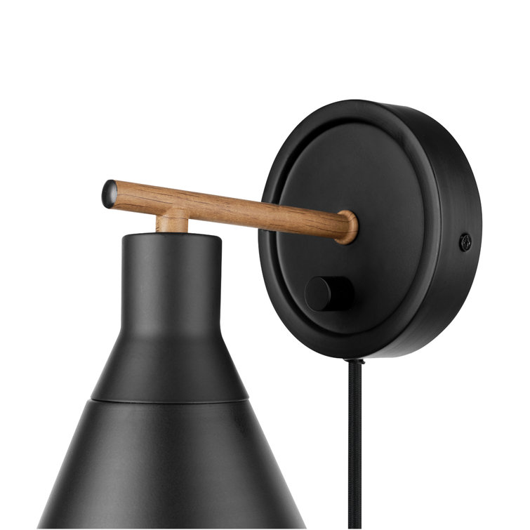 Lofty Chic Matte Black and Faux Walnut Dimmable Wall Sconce