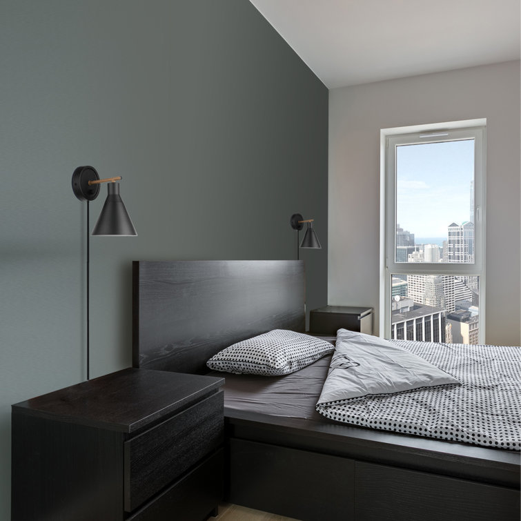 Lofty Chic Matte Black and Faux Walnut Dimmable Wall Sconce