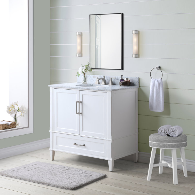 Montauk Pure White 36'' Single Bathroom Vanity with White Granite Top