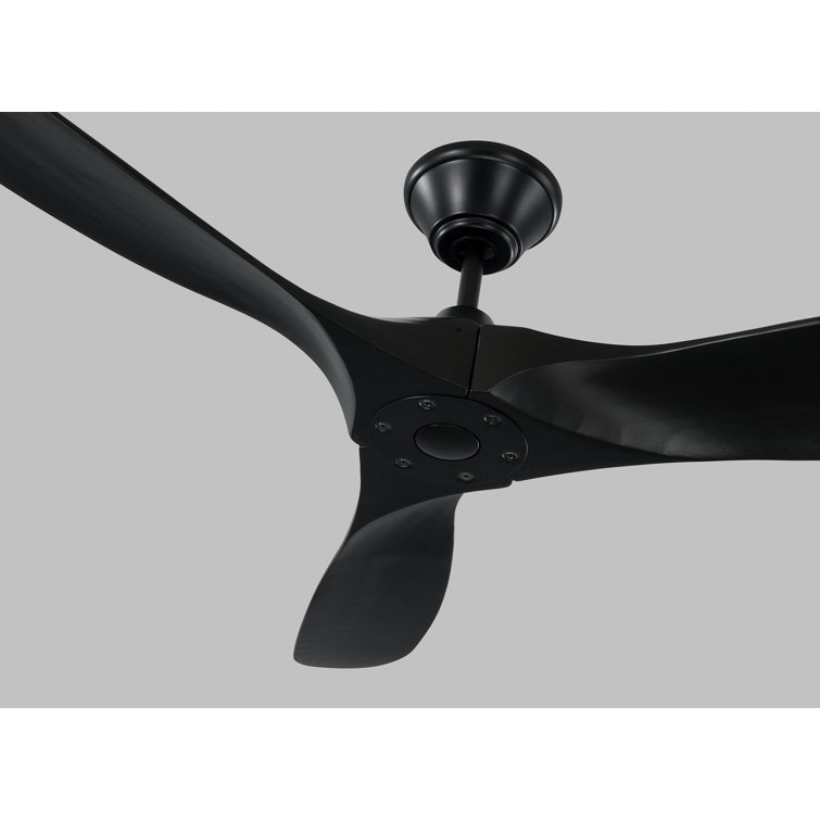 Matte Black 52" Solid Wood 3-Blade Ceiling Fan with Remote